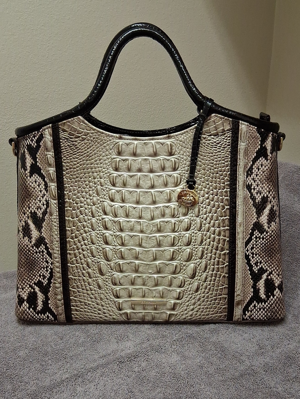Brahmin Beige, Taupe, Brown and Black Croc-Snake Elaine Satchel Tote 💖Large